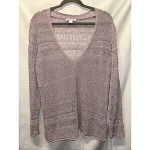 Coldwater Creek Sweater Womens 1x Lavender Purple Crochet Cottagecore Linen